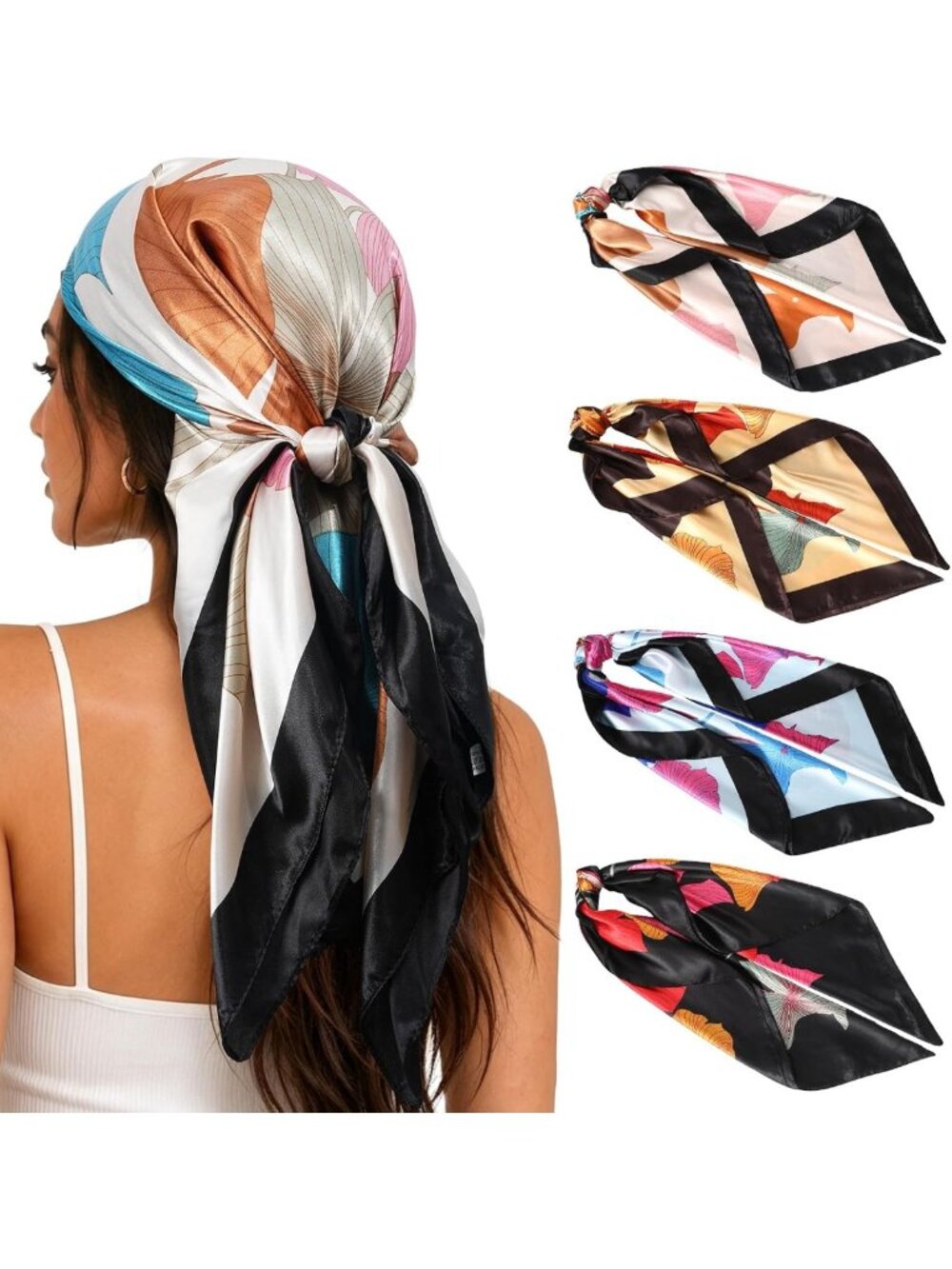4-Pack 35" Satin Hair Scarves for Women | Silk-like Bandanas & Head Wraps